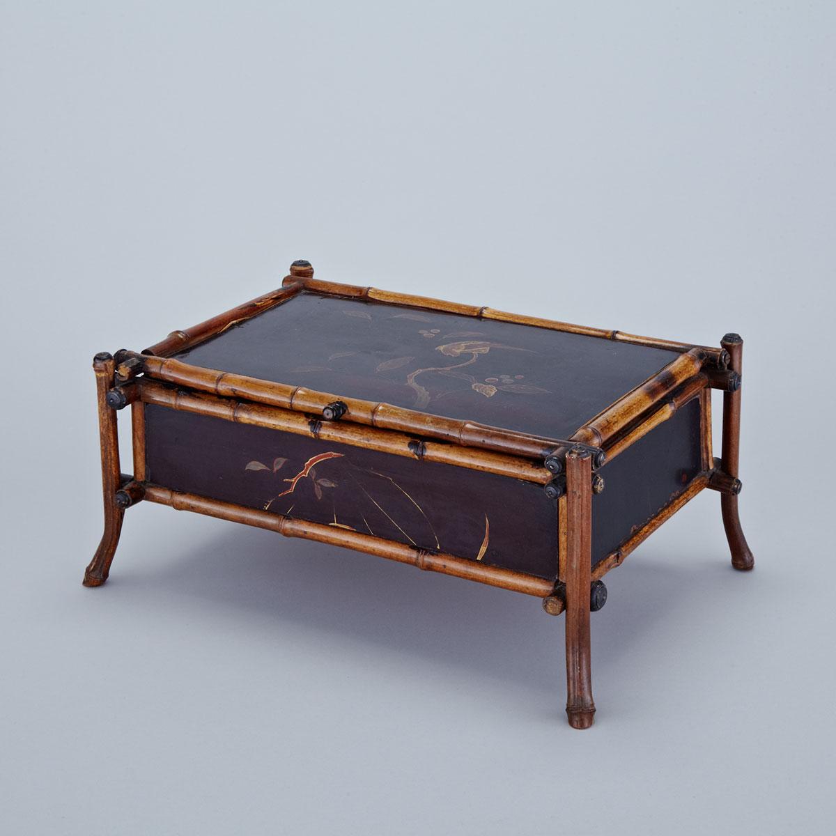 French Black Japanned and Bamboo  Work Casket, mid 19th century