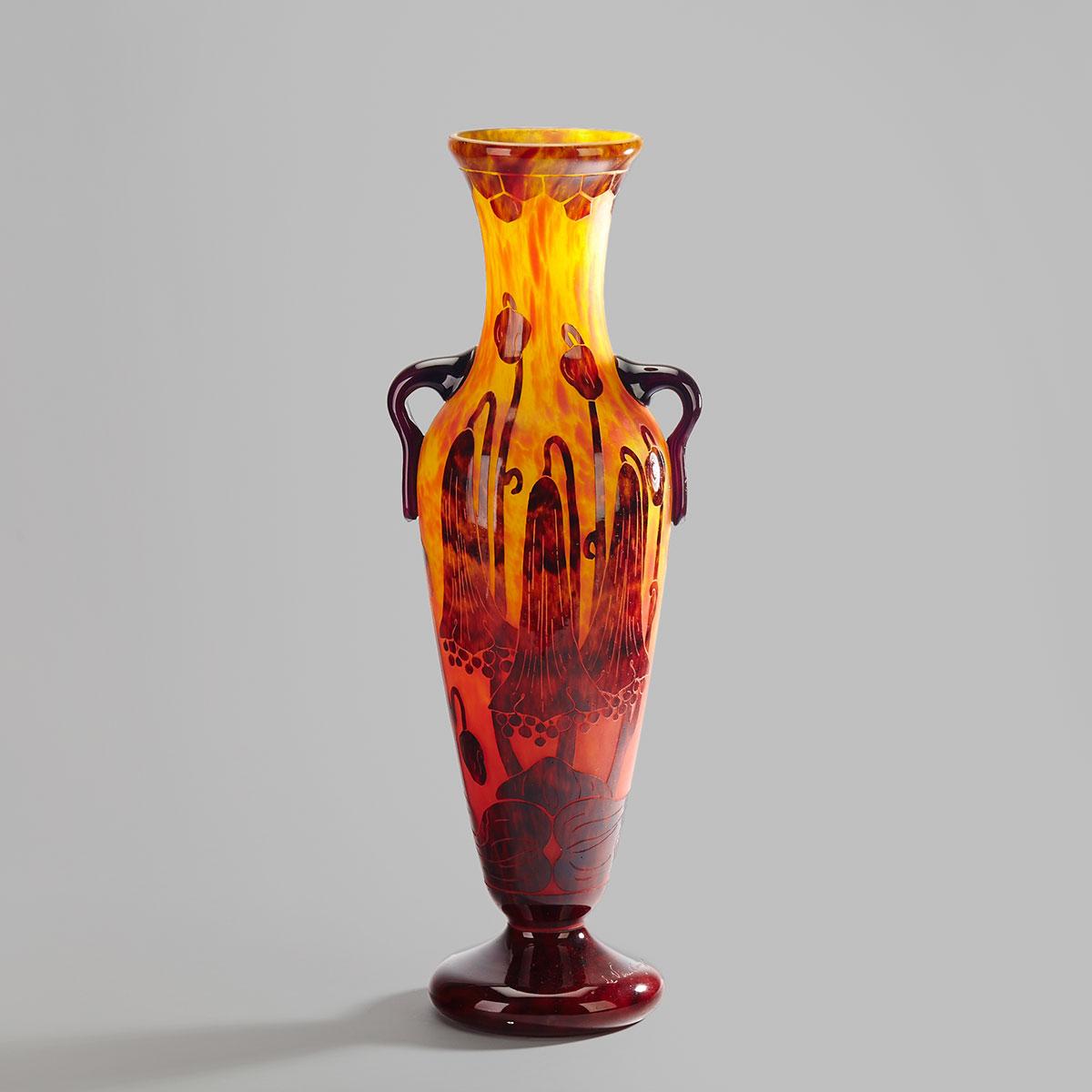 Le Verre Français Cameo Glass Two-Handled Vase, c.1925-30
