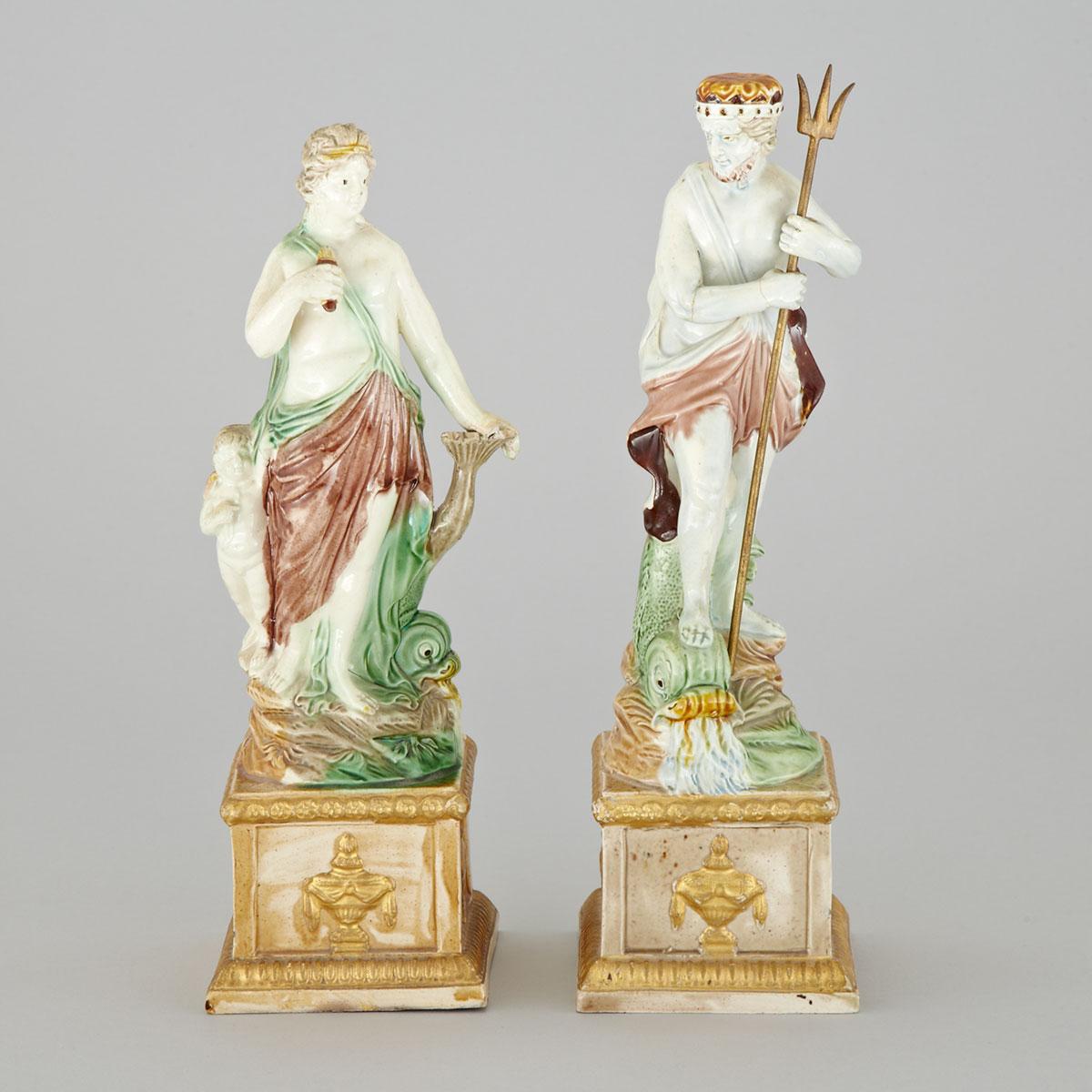 Pair of English Pearlware Figures of Venus and Neptune, late 18th century