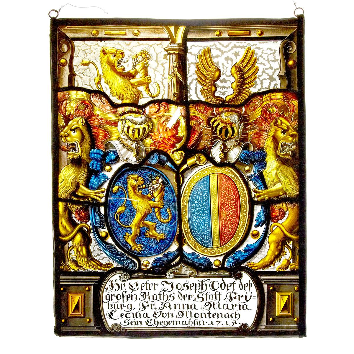 Swiss Heraldic Stained Glass Panel, Fribourg, 1715 