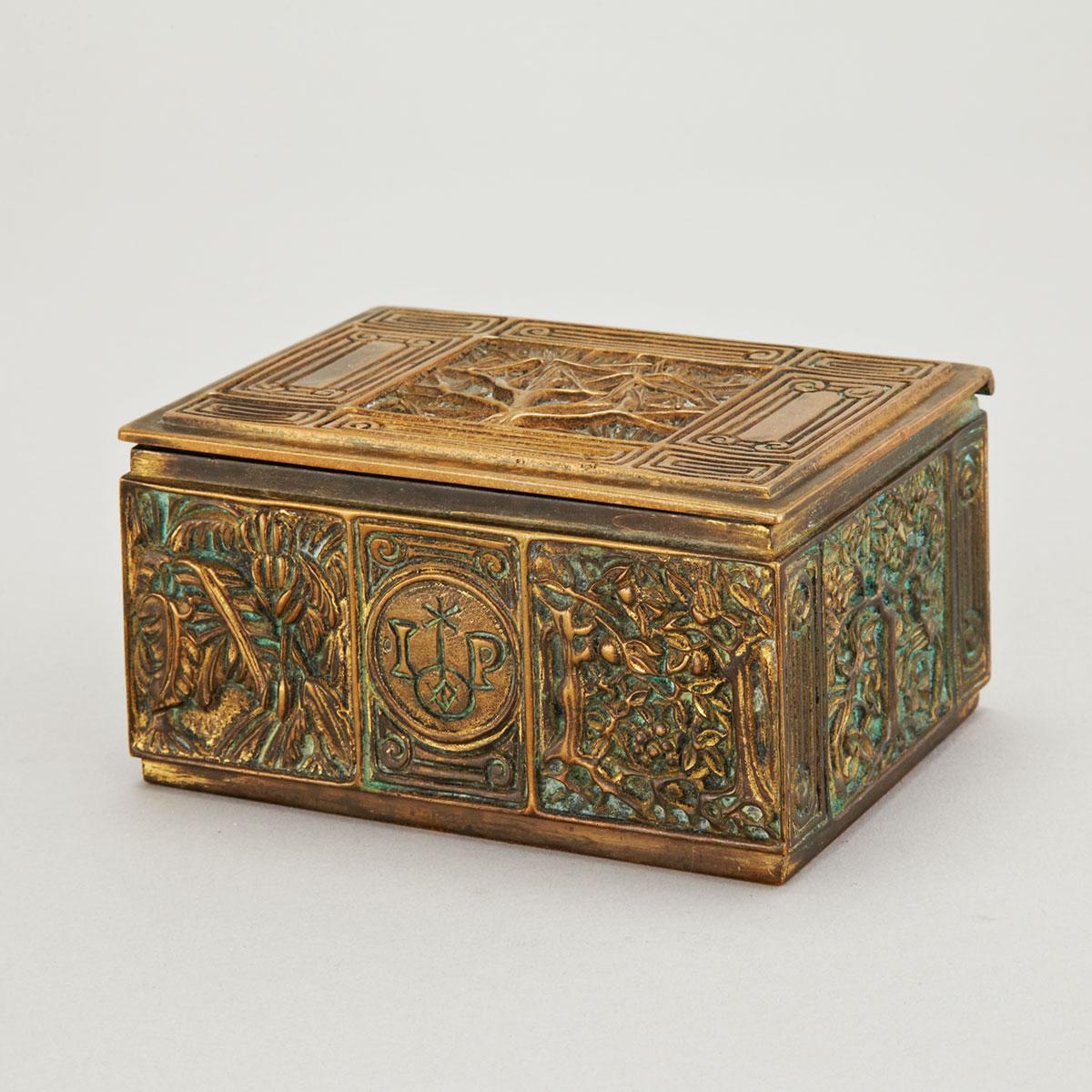 Tiffany Studios ‘Bookmark’ Pattern Gilt Bronze Cigarette Box, c.1906