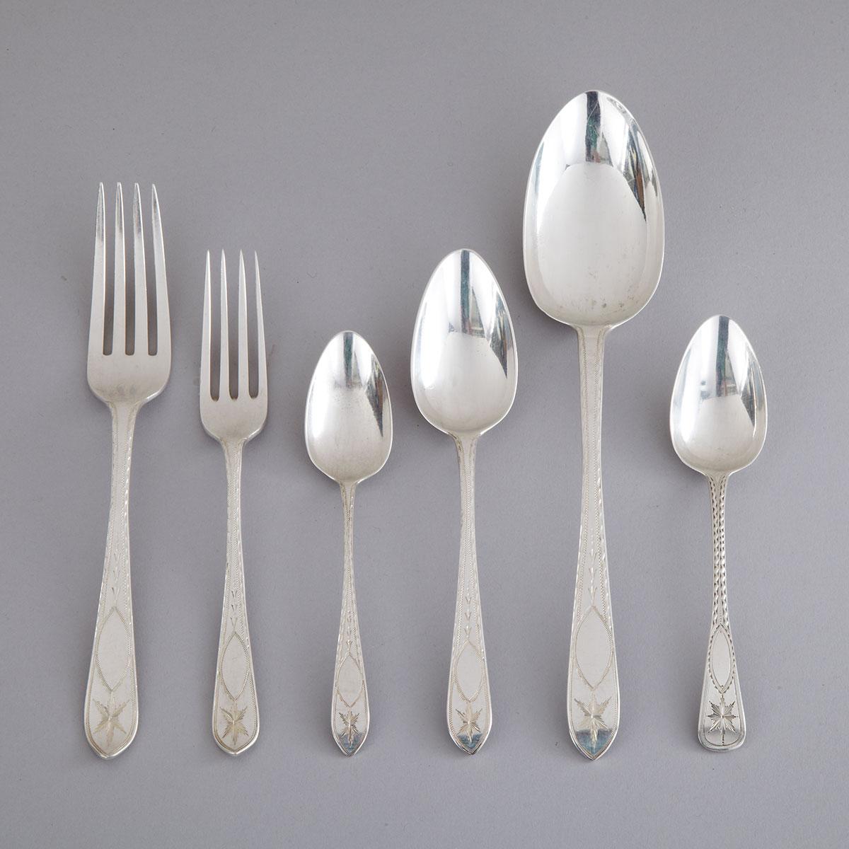 Assembled George III and Later Silver Bright-Cut Engraved Pattern Flatware, 1790-1932