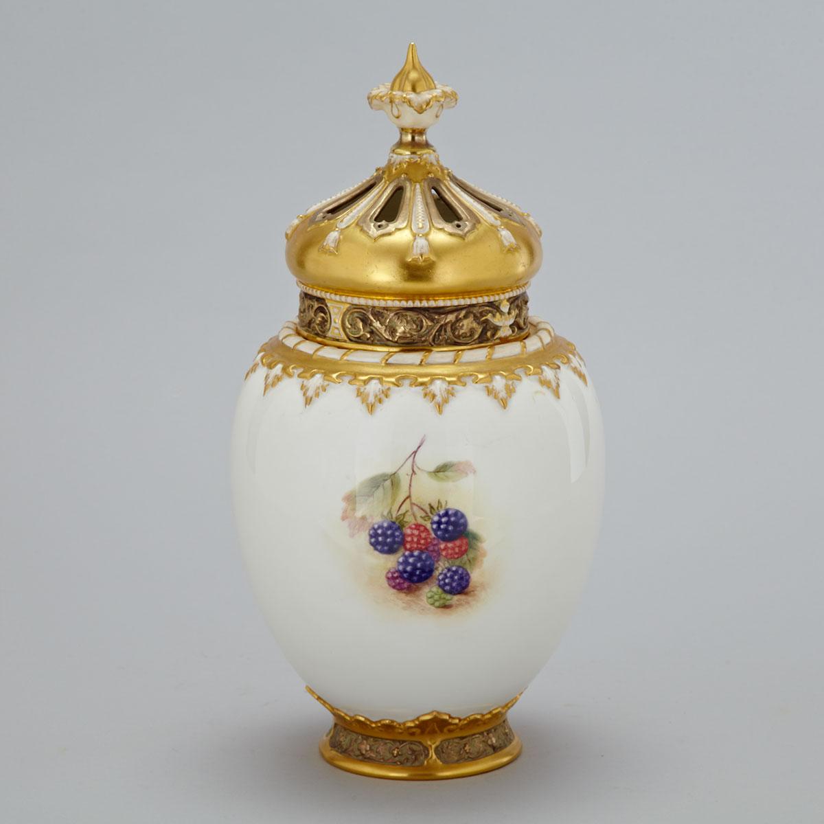 Royal Worcester Potpourri Vase and Cover, Harry Ayrton, 1952