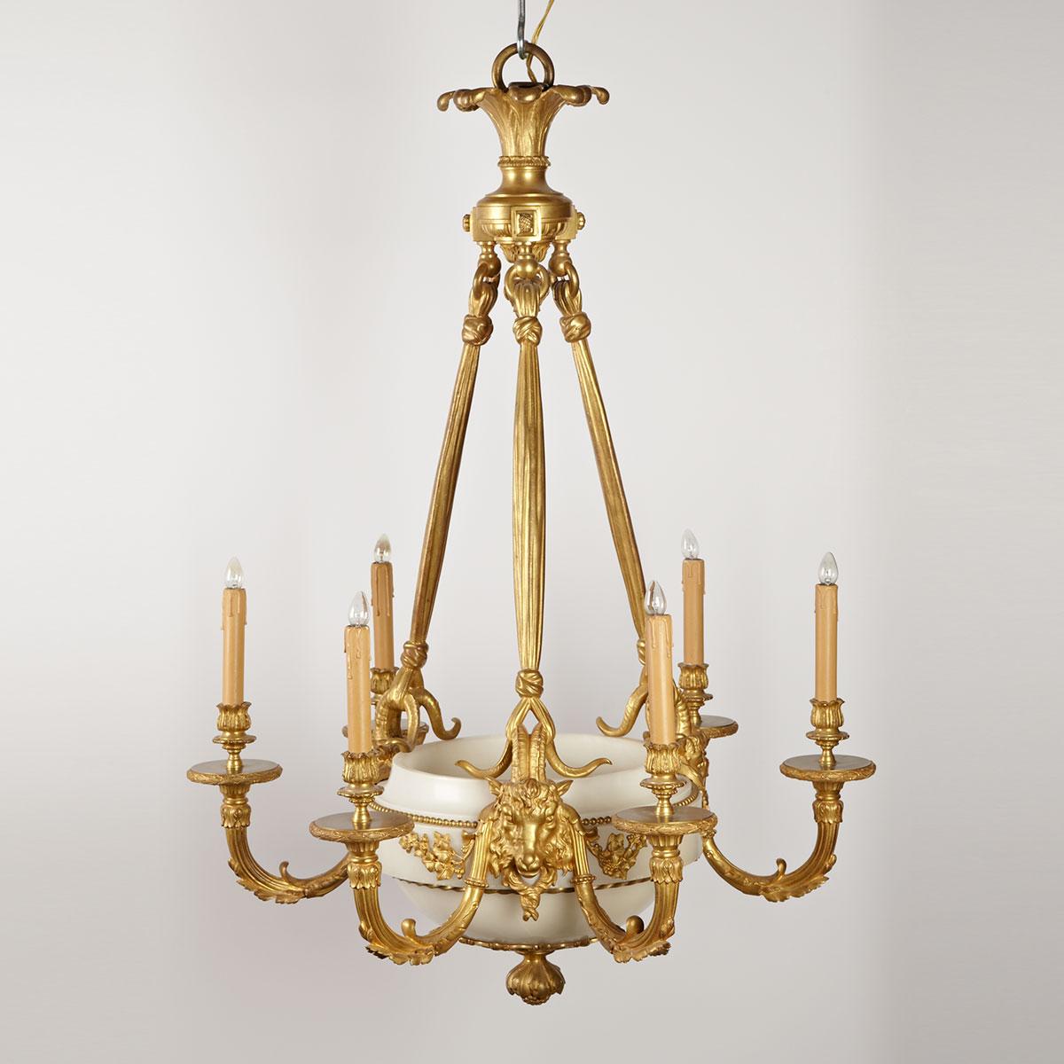 Louis XVI Style Gilt Bronze and Alabaster Nine Light Chandelier, early 20th century