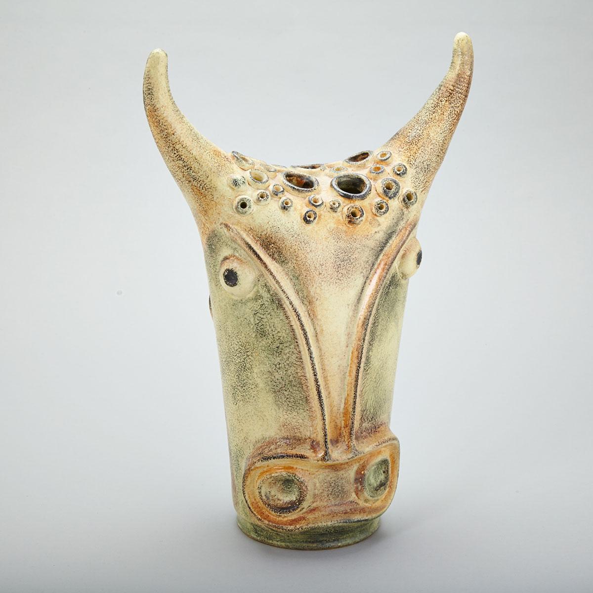 Brooklin Pottery Head of a Bull, Theo Harlander, c.1983
