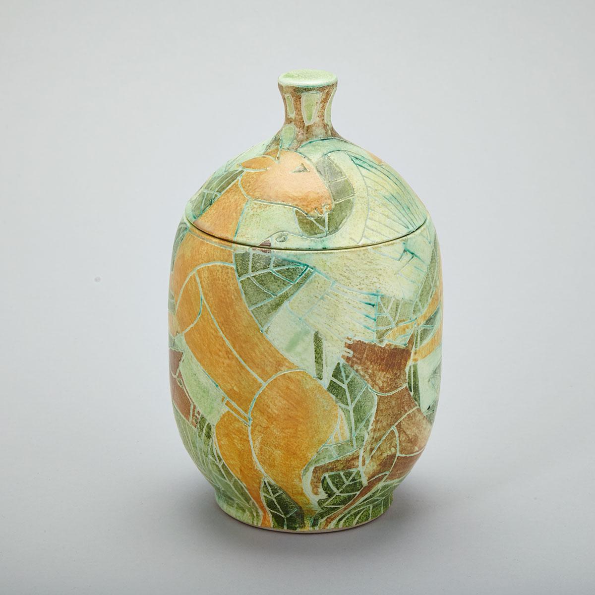 Brooklin Pottery Covered Jar, Theo and Susan Harlander, c.1975