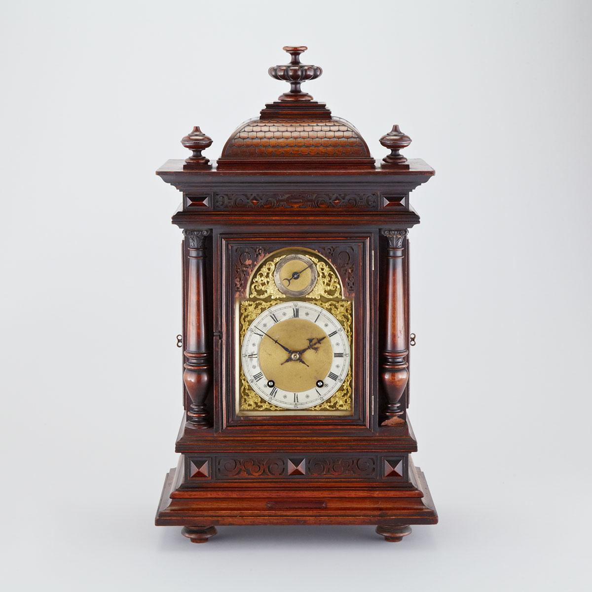 German Carved Walnut Quarter Striking Bracket Clock, Winterhalder and Hofmeier, Schwaerzenbach, c.1900