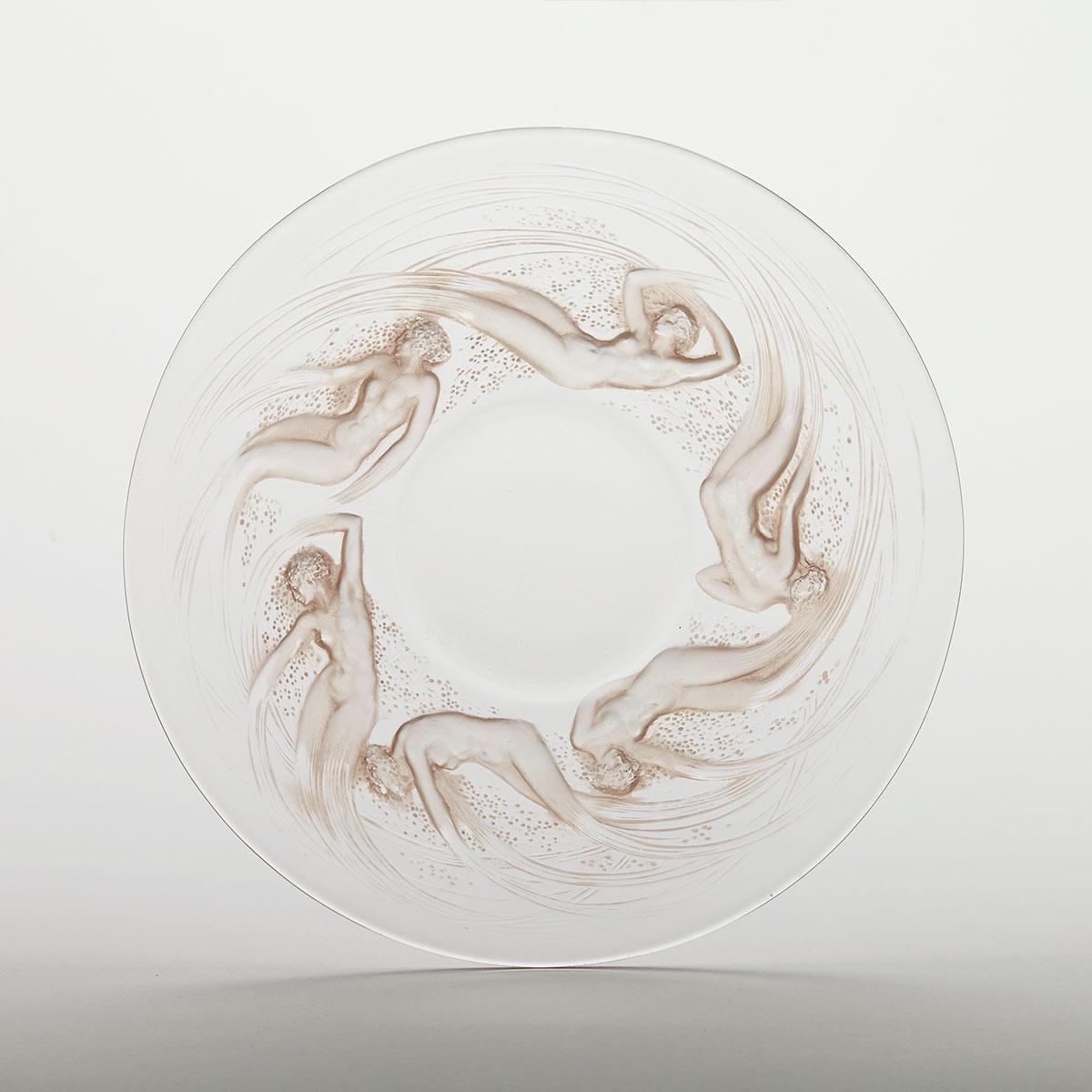 ‘Ondines’, Lalique Moulded and Brown Stained Glass Plate, c.1930