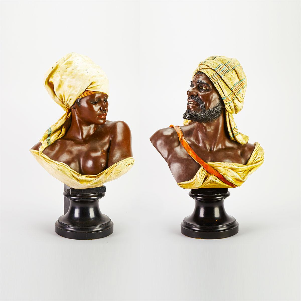 Pair of Large Austrian Cold Painted Copper Electrotype Busts of North African Companions, c.1880