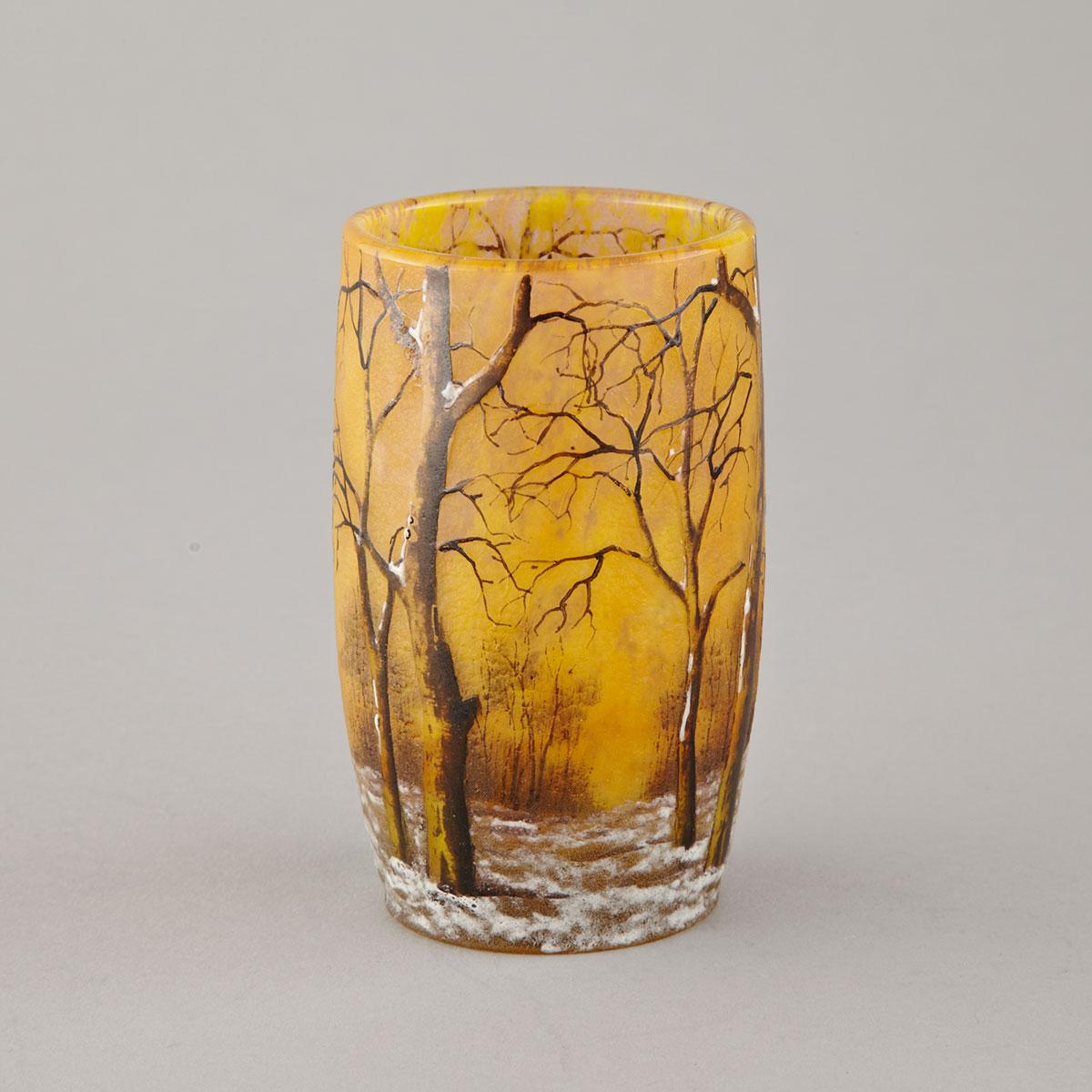 Daum Enameled ‘Winter’ Cameo Glass Vase, c.1900