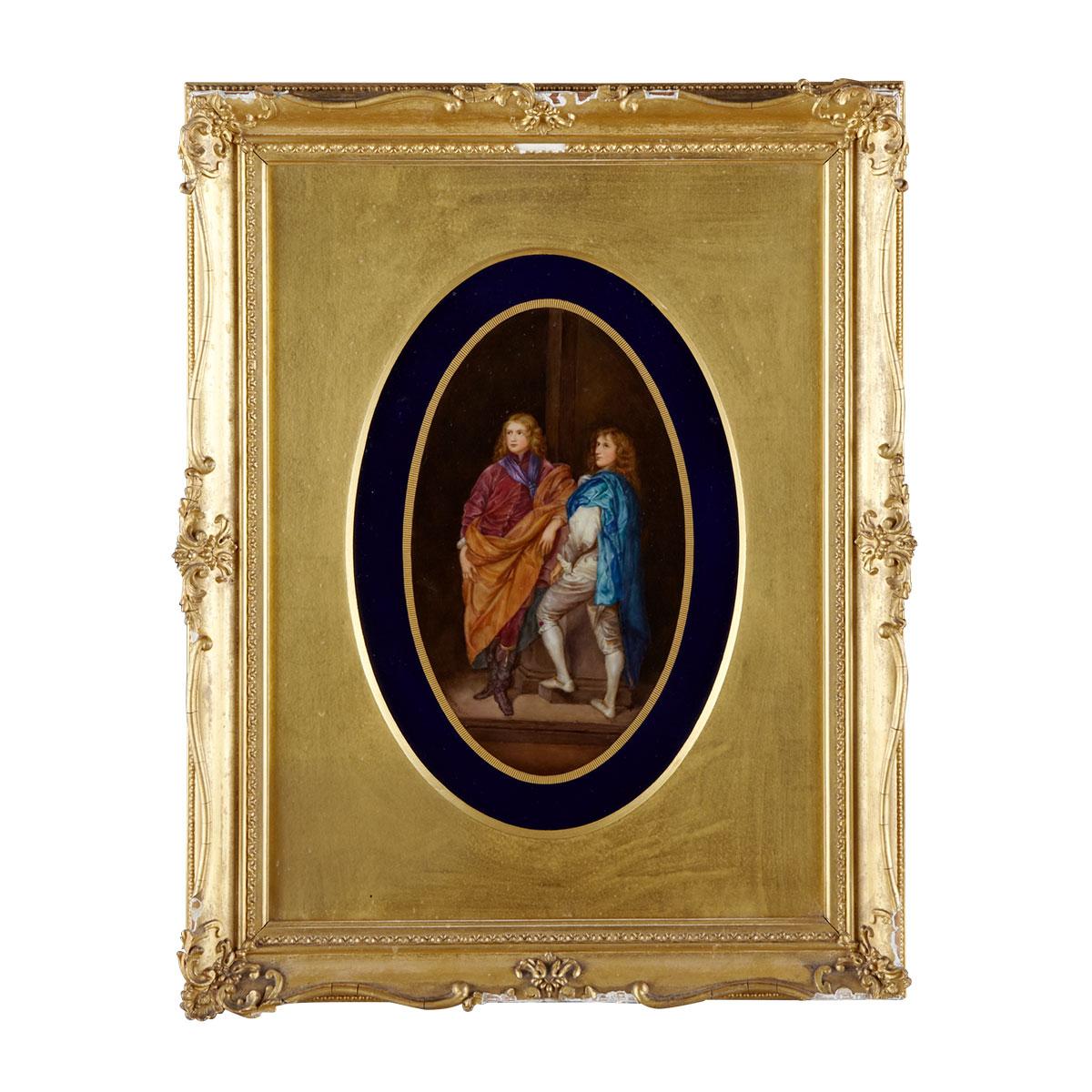 Royal Worcester Oval Plaque of Lords George and Francis Villiers, after van Dyck, William A. Hawkins, 1923