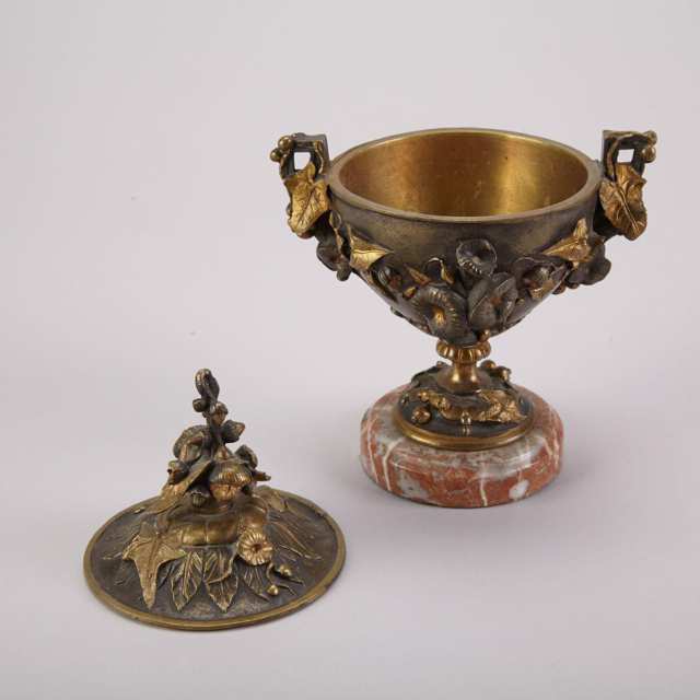Small French Gilt and Patinated Bronze Covered Cup, c.1870