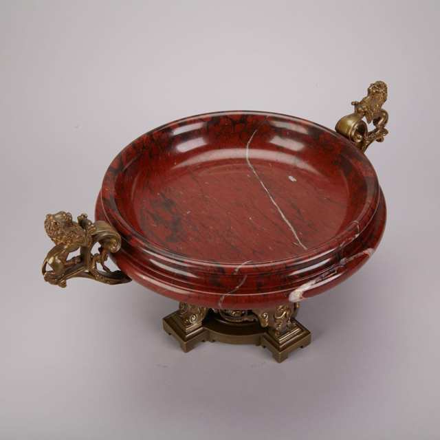 French Bronze and Rouge Griotte Marble Centrepiece Tazza, c.1880