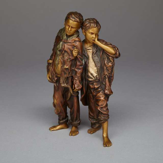 Bergman Cold Painted Bronze Group of Two Street Urchin Boys, c.1900