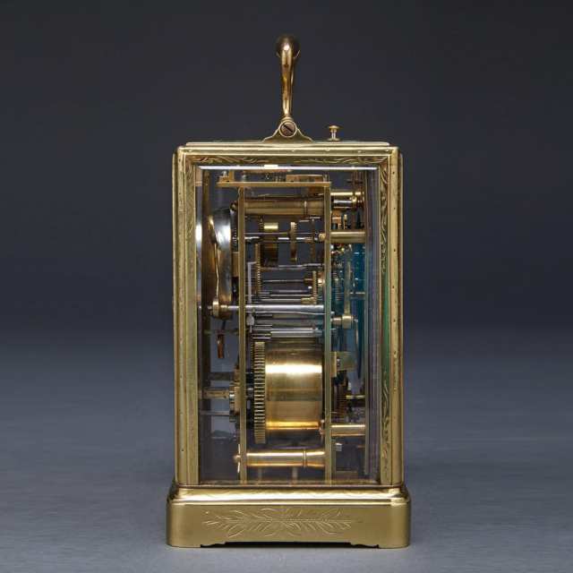 French Gilt Brass Repeating Carriage Clock with alarm and sweep seconds hand, Japy Freres, c.1860