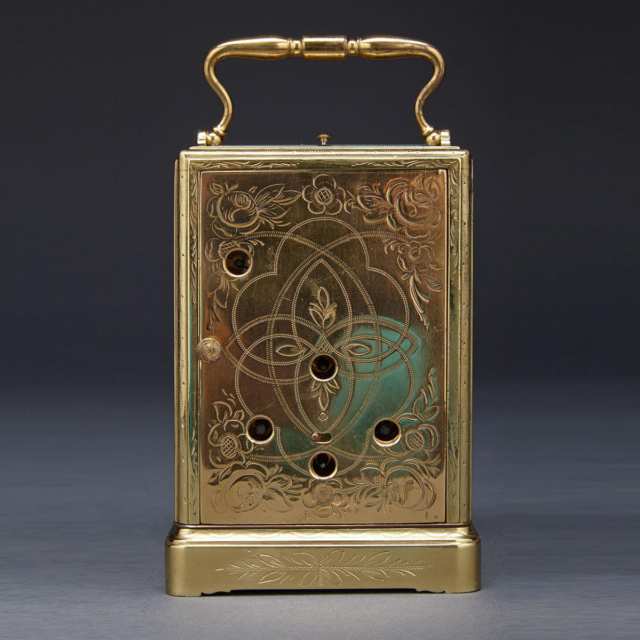 French Gilt Brass Repeating Carriage Clock with alarm and sweep seconds hand, Japy Freres, c.1860