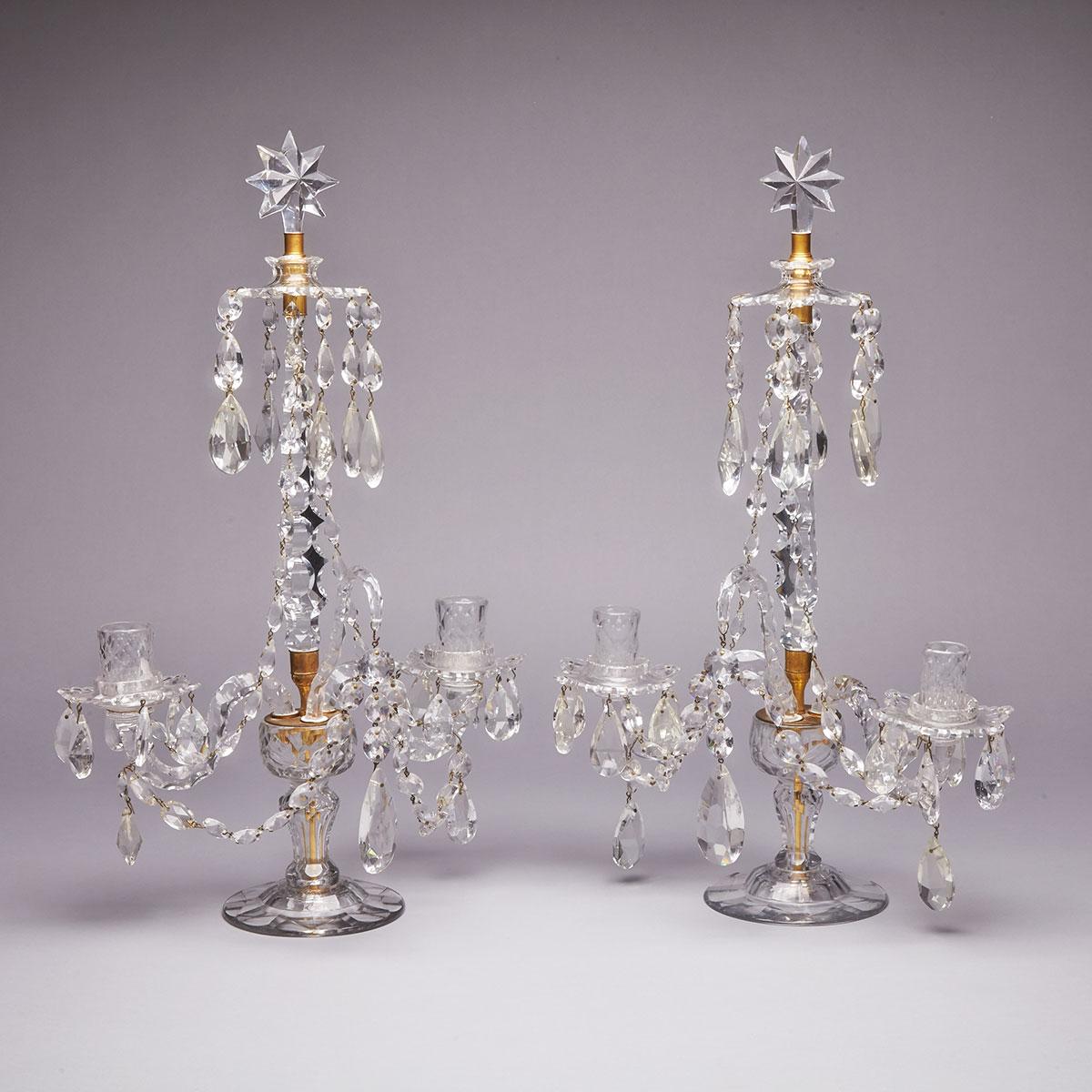 Pair of Anglo-Irish Cut Glass Two-Light Candelabra, late 18th/early 19th century