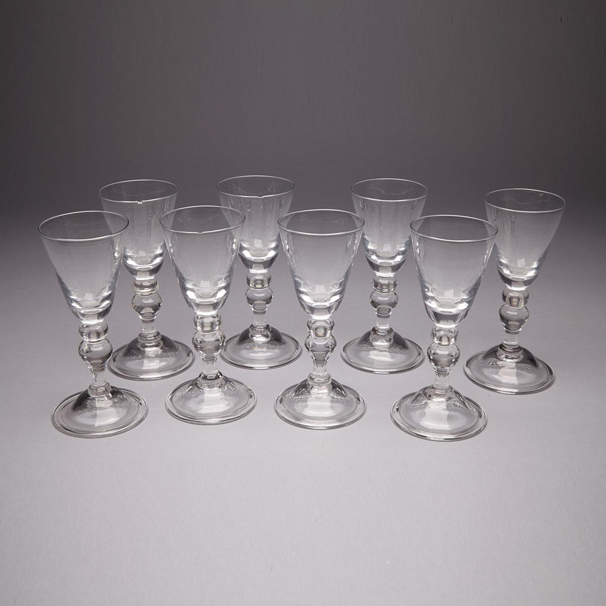 Set of Eight English Baluster Drinking Glasses, c.1730