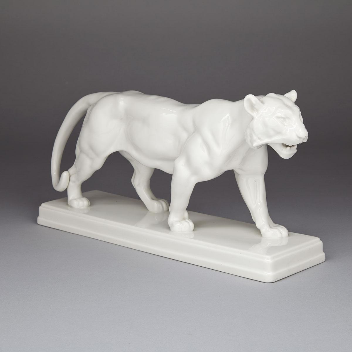 Berlin White Glazed Model of ‘Tigre Qui Marche’, after Antoine-Louis Barye, 20th century