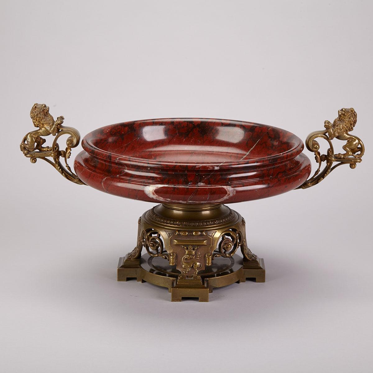 French Bronze and Rouge Griotte Marble Centrepiece Tazza, c.1880