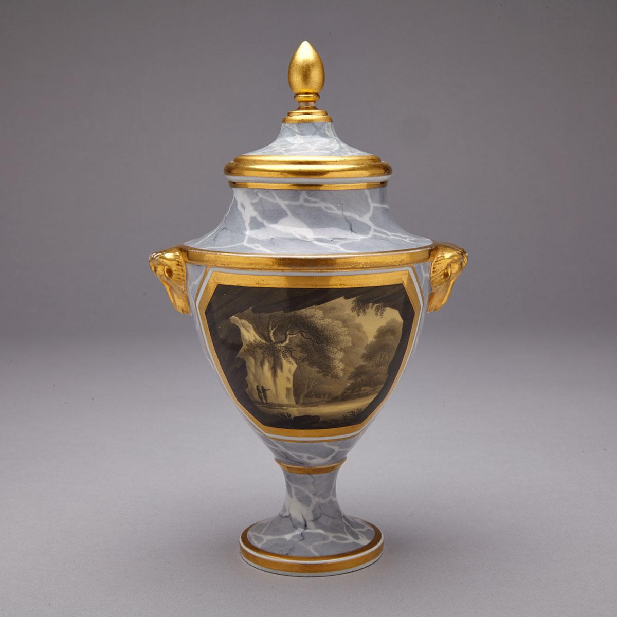 Barr, Flight & Barr Worcester Grey Marbled Ground Vase and Cover, c.1804-13