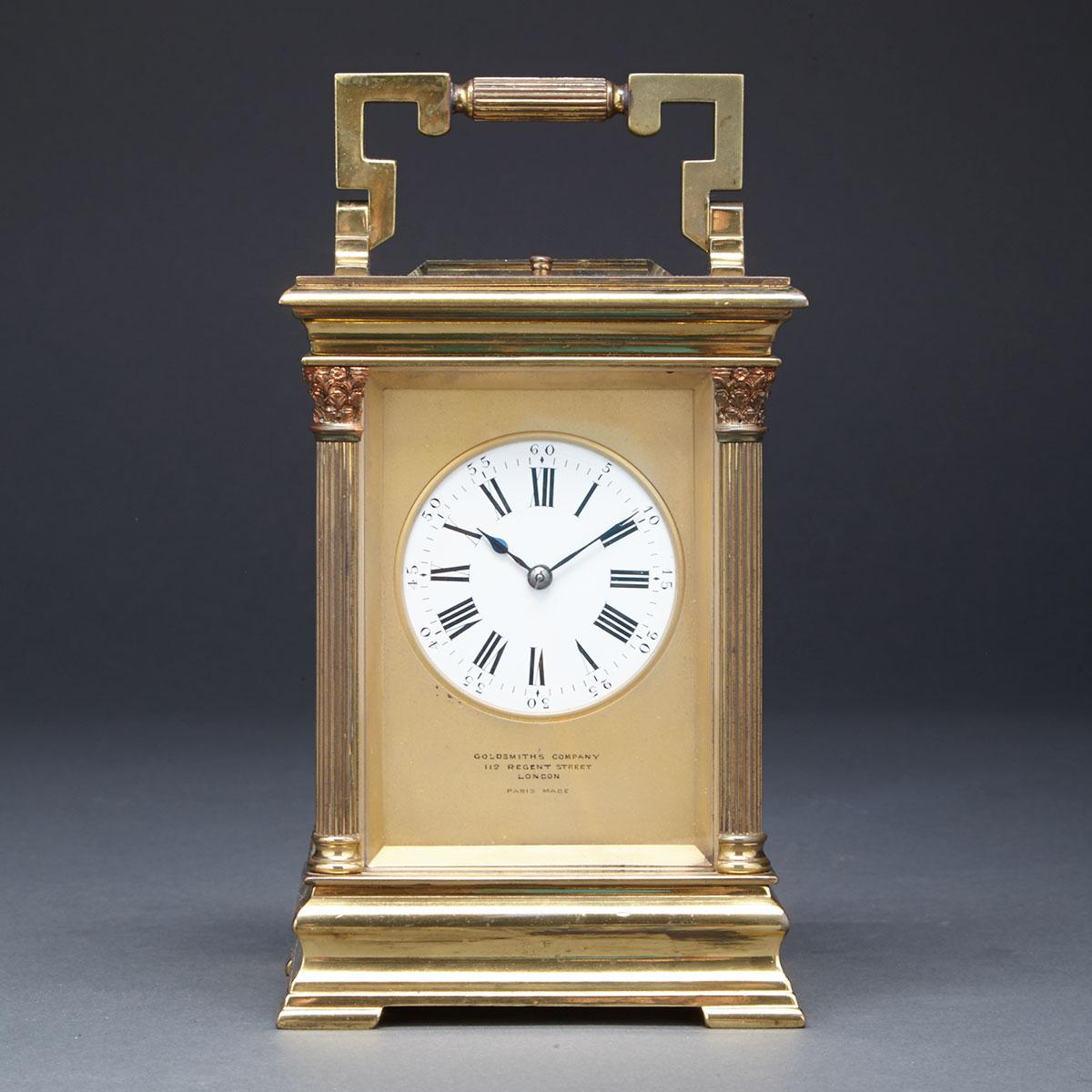 French Gilt Brass Repeating Carriage Clock, c.1900
