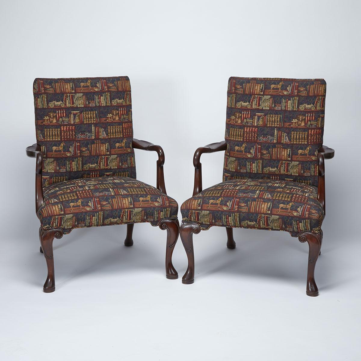 Pair of George II Style Mahogany Library Chairs, early 20th century