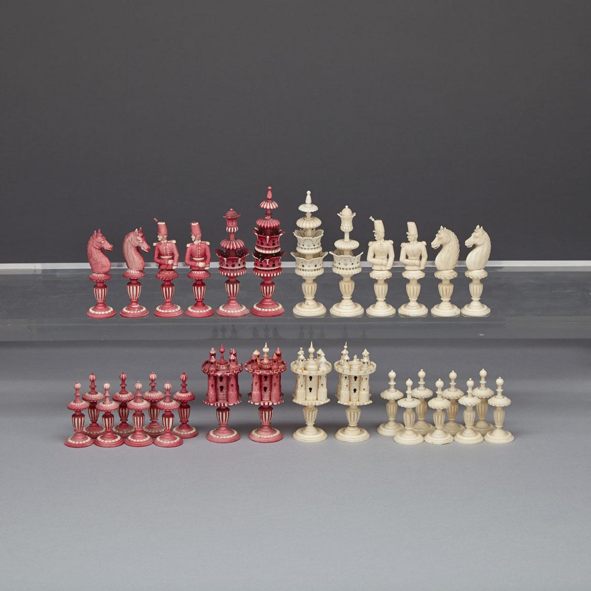 French Turned and Carved Ivory Chess Set, Dieppe, 19th century