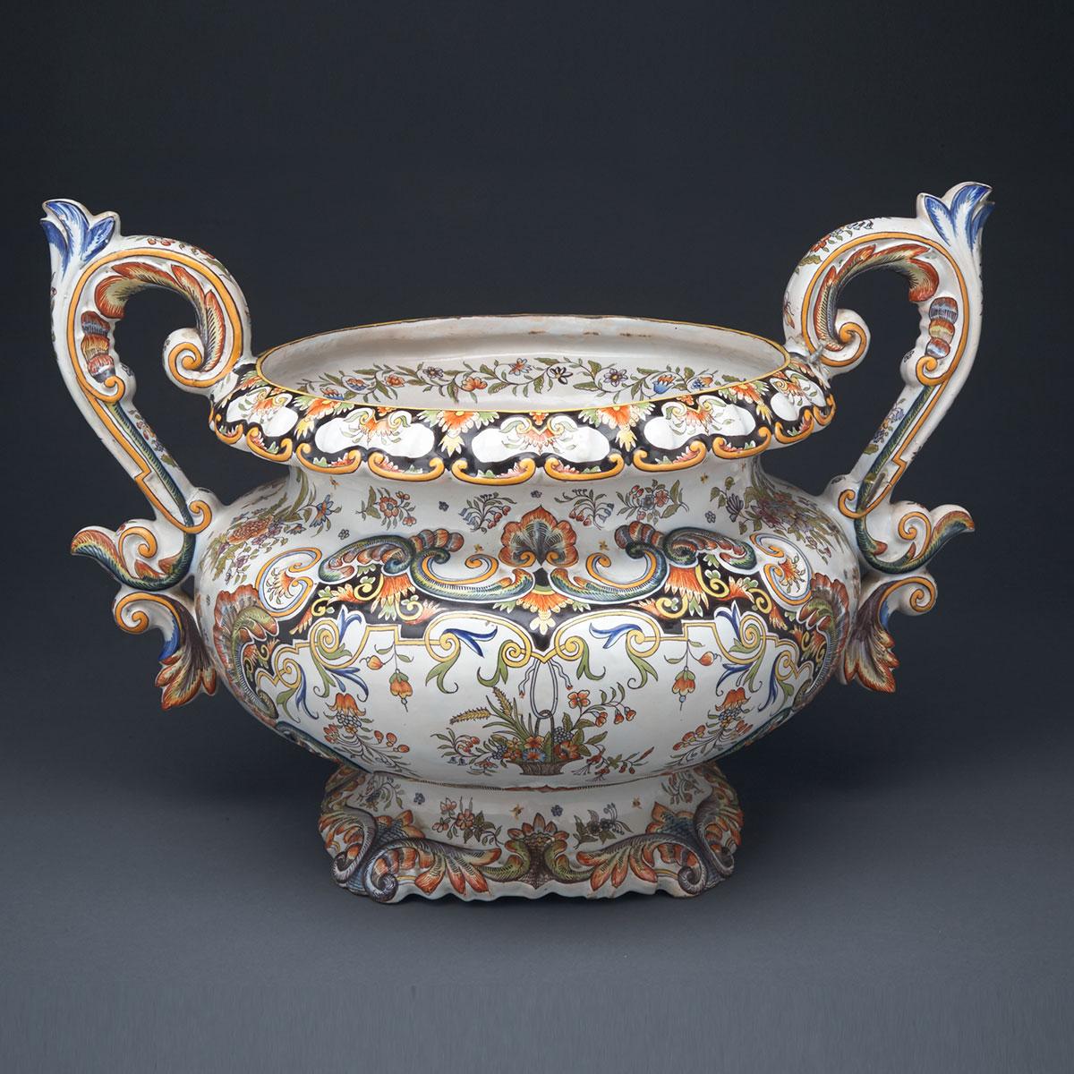 Rouen Faience Two-Handled Jardinière, late 19th century