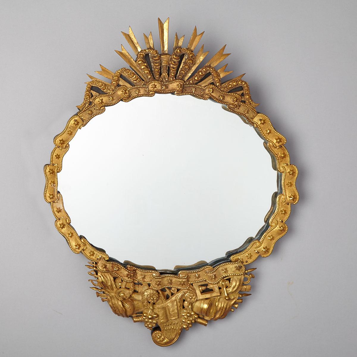 Small French GIlt Bronze Military Trophy Mirror, 19th century