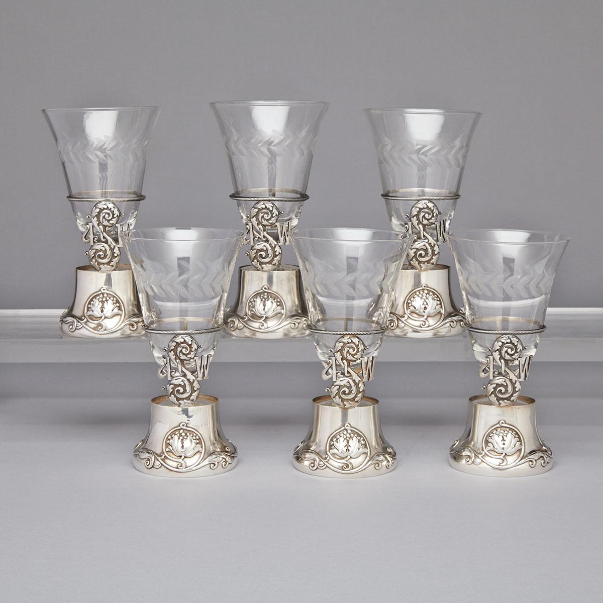 Six Russian Silver Tea Glass Frames, Orest Kurlyukov, Moscow, c.1908-17