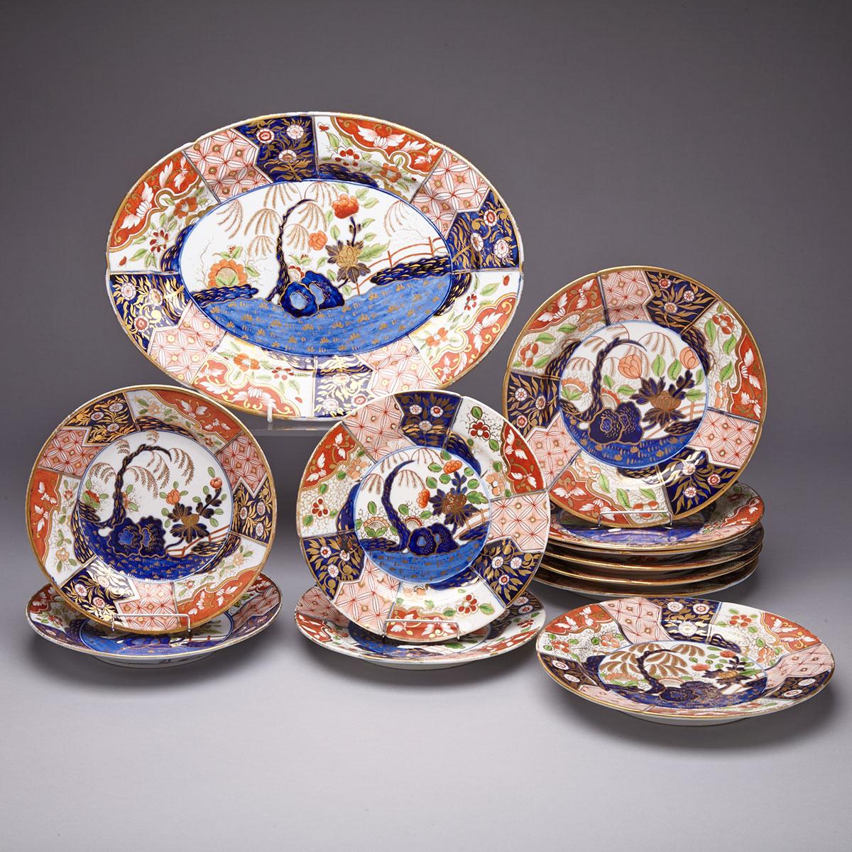 Eleven Coalport Japan Pattern Plates and an Oval Platter, c.1805-10