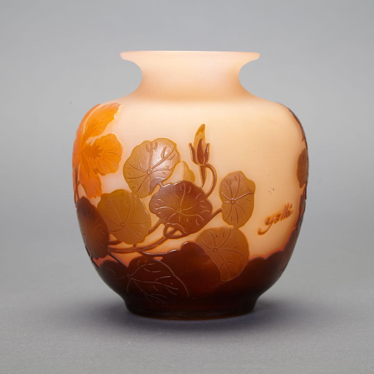 Gallé Cameo Glass Nasturtium Vase, c.1900