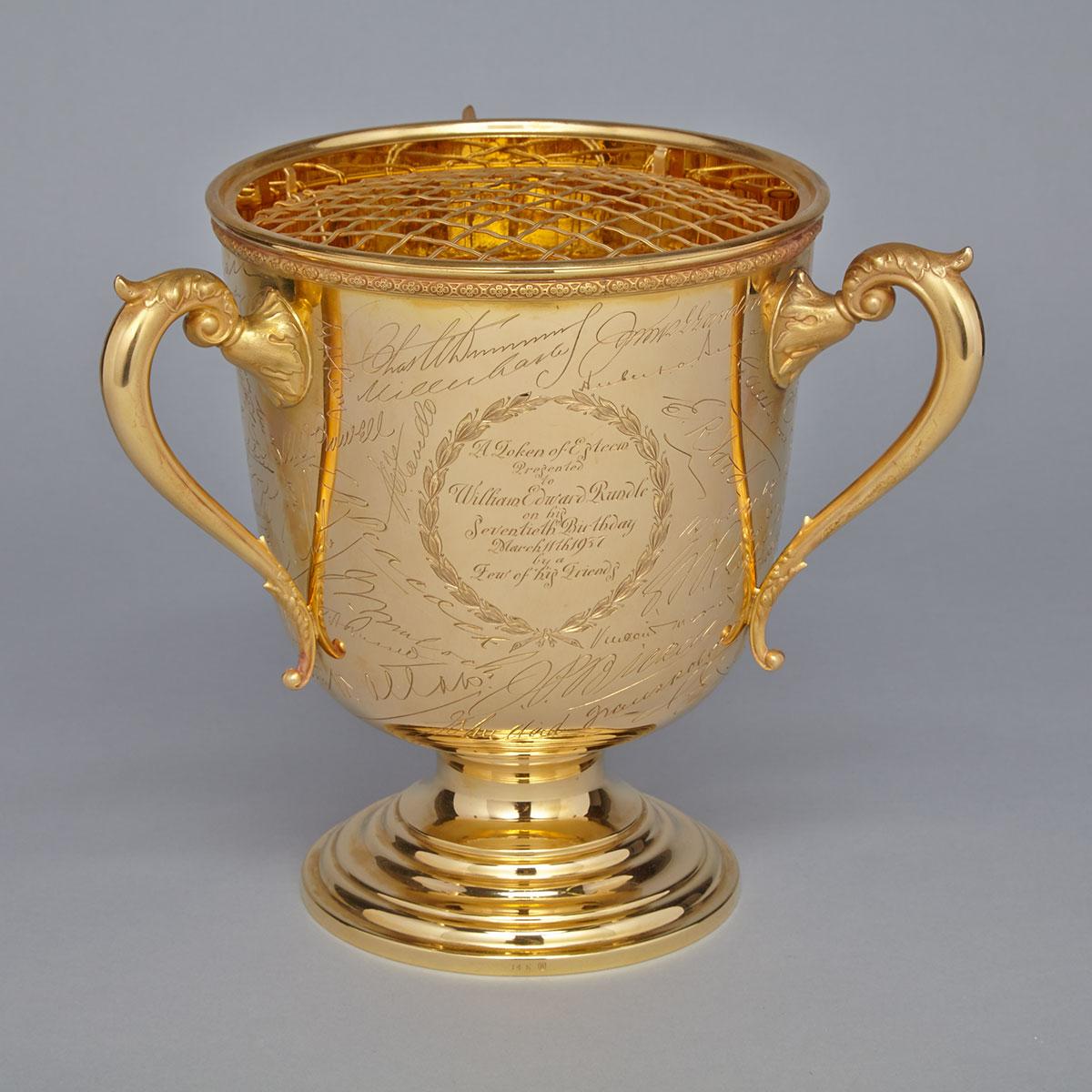 The Rundle Gold Cup  
Canadian Gold Three-Handled Cup, Roden Bros. Toronto, 1937