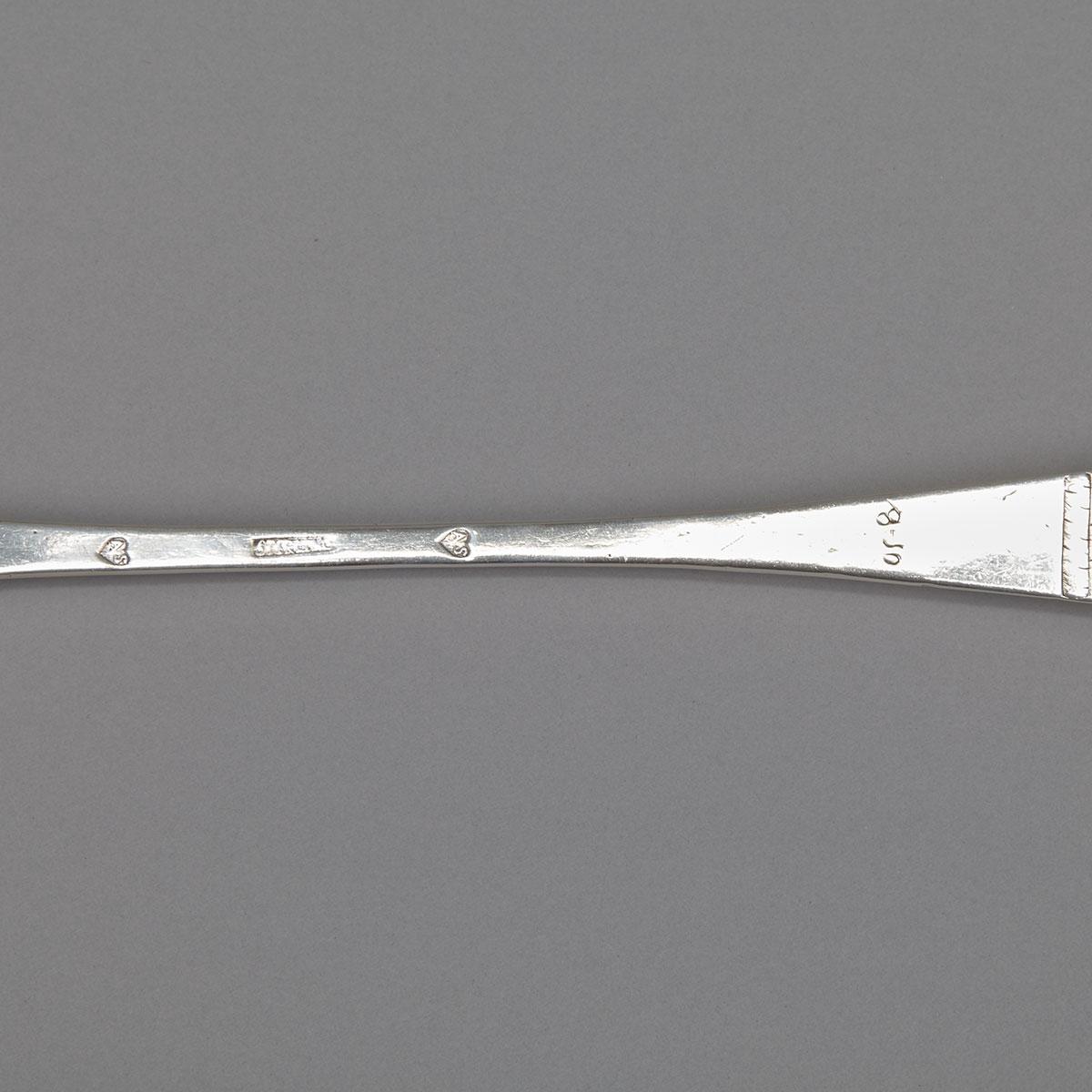 George II Irish Silver Hanoverian Pattern Large Basting Spoon, probably Anthony Semirot (Semerat, Simrose, Simroe), Cork, c.1740