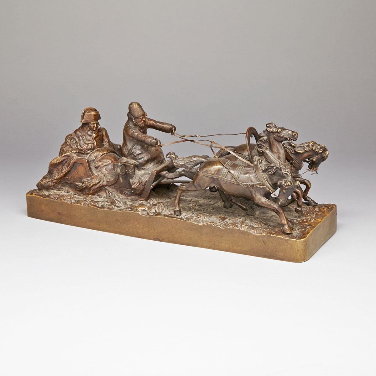 Russian School Patinated Bronze Troika Group of Napoleons Retreat from Moscow, 19th century