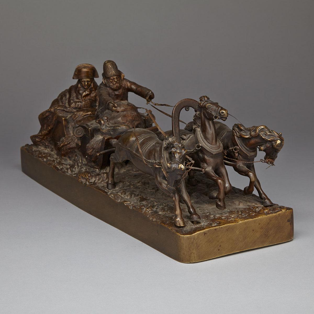Russian School Patinated Bronze Troika Group of Napoleons Retreat from Moscow, 19th century
