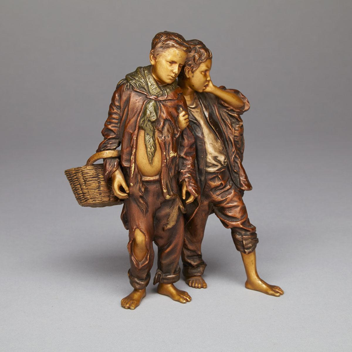 Bergman Cold Painted Bronze Group of Two Street Urchin Boys, c.1900