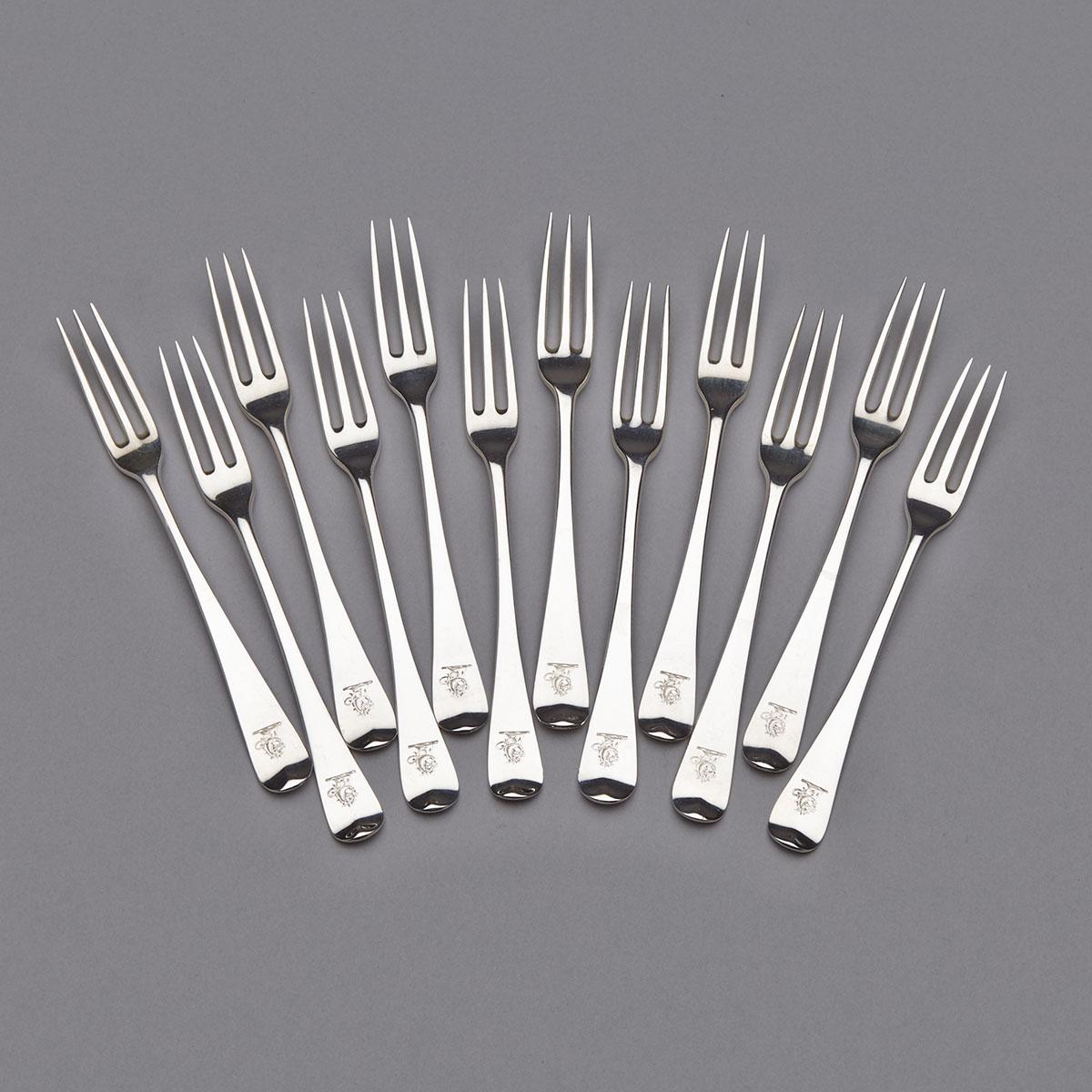 Twelve George III Silver Old English Pattern Three-Pronged Dessert Forks, Solomon Hougham (7) and William Eley & William Fearn (5), London, 1800 and 1802 respectively