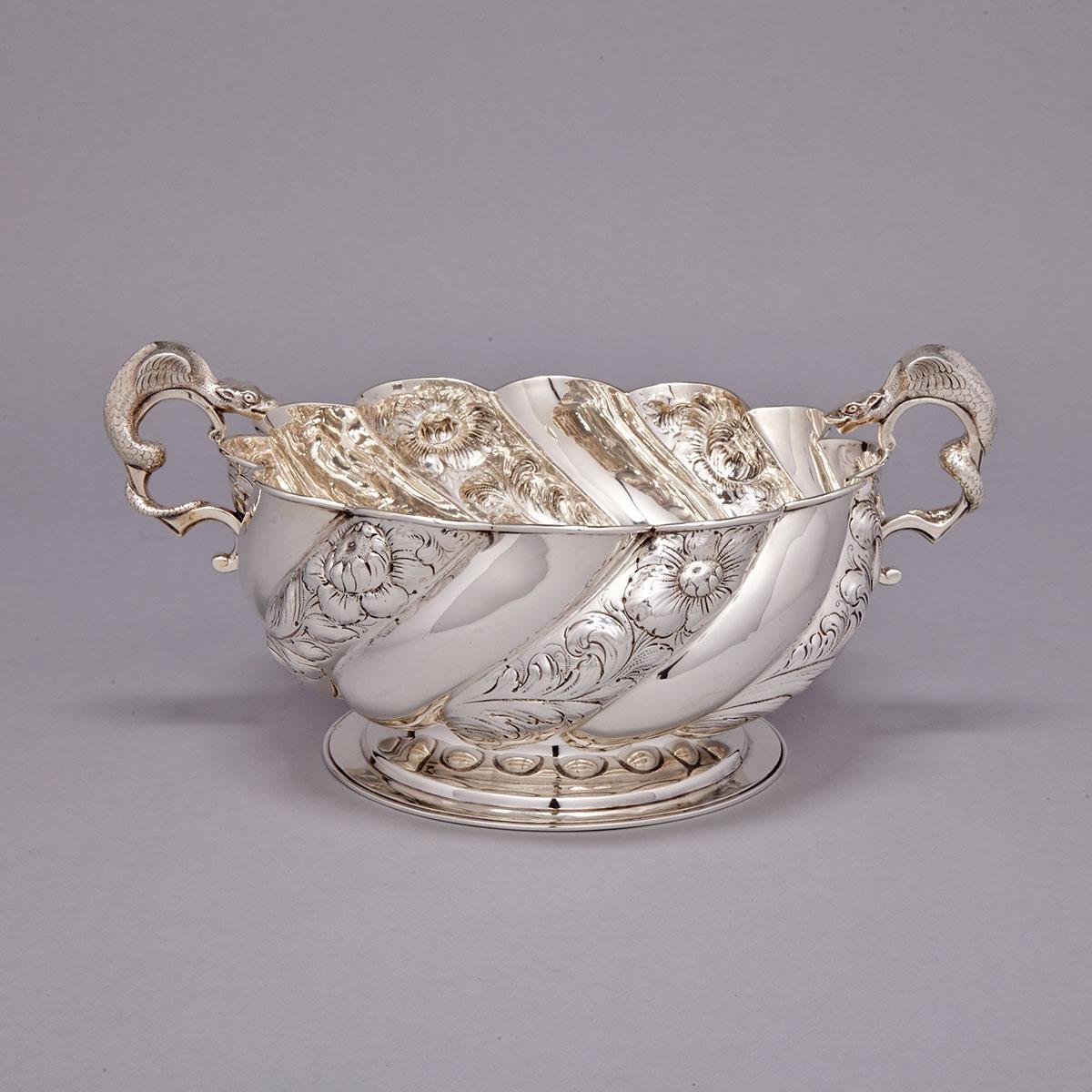 Victorian Silver Two-Handled Punch Bowl, Carrington & Co., London, 1891