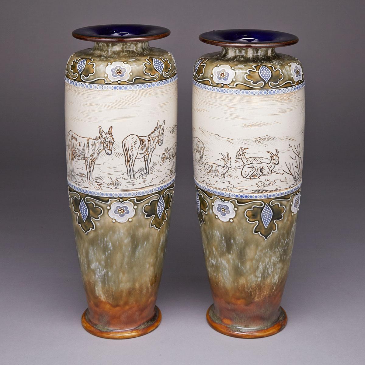 Pair of Royal Doulton Stoneware Vases, Hannah Barlow, c.1902-13