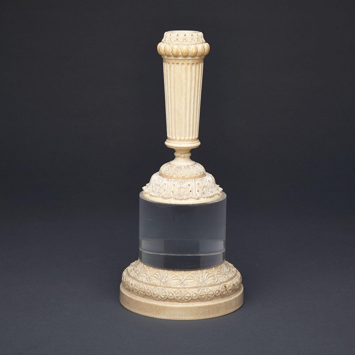 George III Anglo-Indian Turned and Carved Ivory Candelabrum Base, Murshidabad, late18th/early 19th century