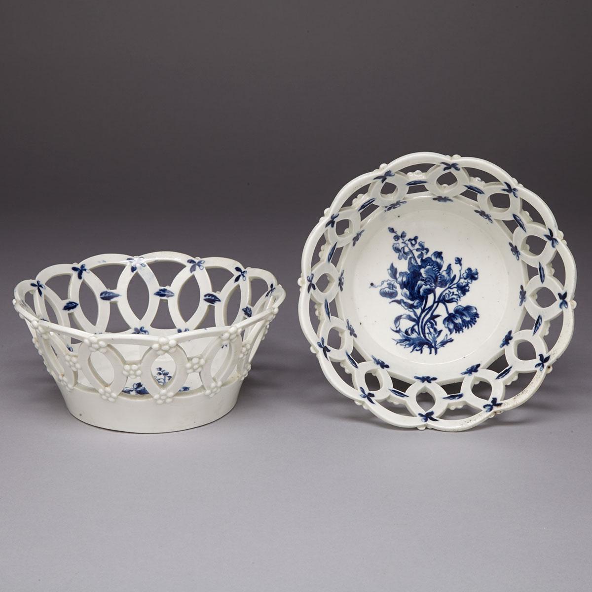 Pair of Worcester ‘Anemone and Bellflower Spray’ Circular Baskets, c.1760-65