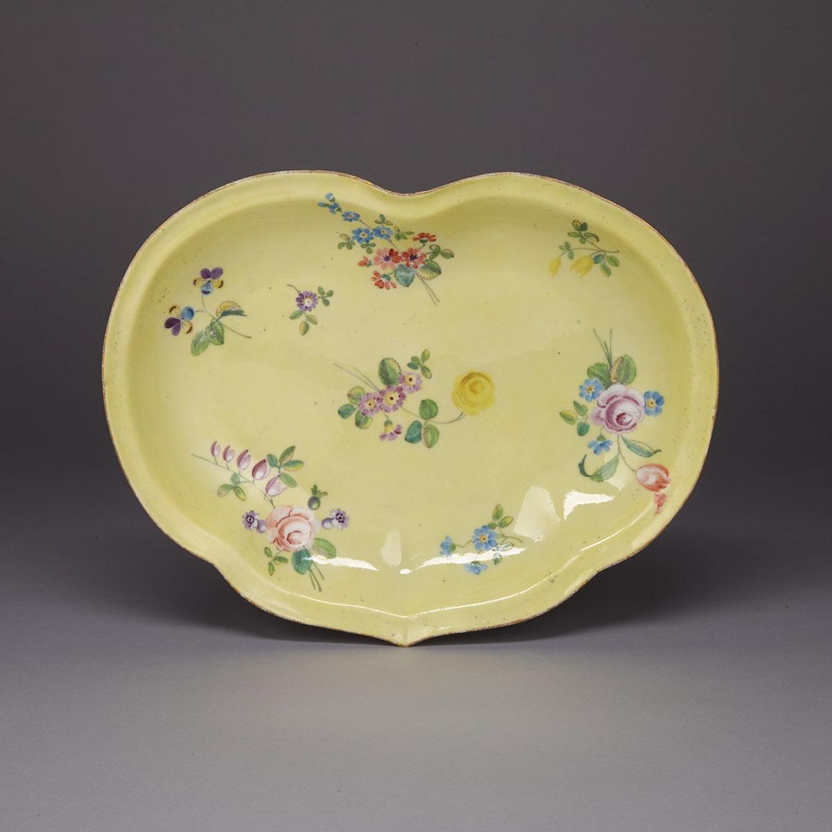 Worcester Yellow Ground Kidney Shaped Dish, c.1770
