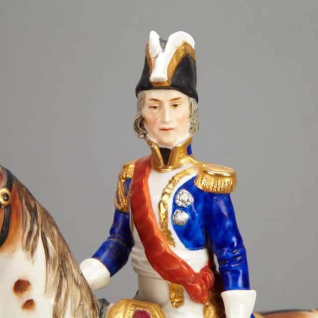 Sitzendorf Porcelain Equestrian Group of Marshal General Nicolas Jean-de-Dieu Soult, 1st Duke of Dalmatia, 20th century