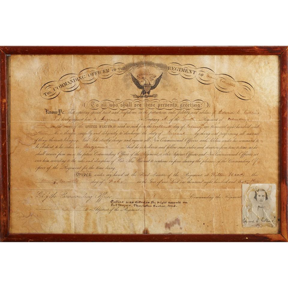 American Civil War Appointment: 9th Regiment of Maine Volunteers, Edward E. Collins to the Rank of Sergeant, 1863