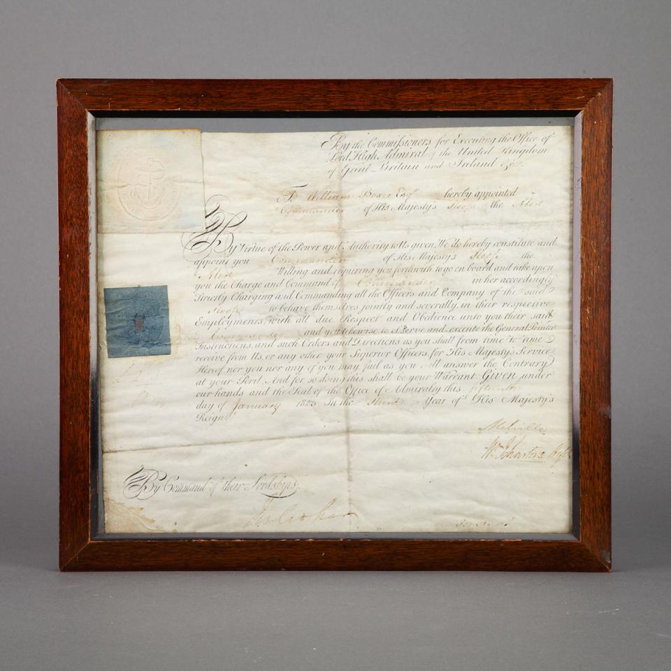 Appointment of William Boxer Esq. to Commander of His Majesty’s Sloop ‘The Albert’, 1823