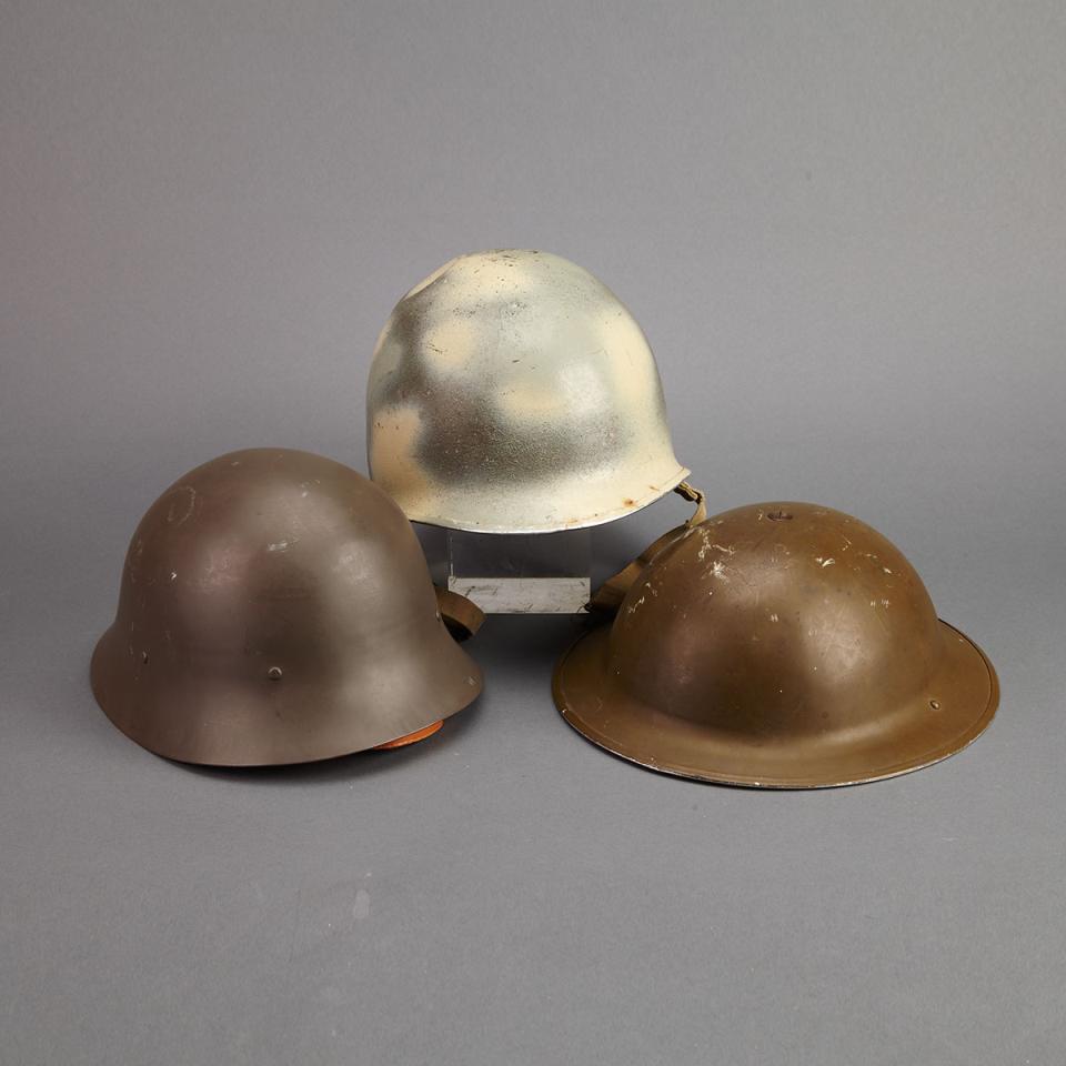 Three WWII Era Army Combat Helmets, mid 20th century