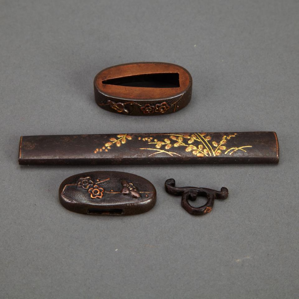 Group of Japanese Mixed Metal Inlaid Sword Fittings, 19th century