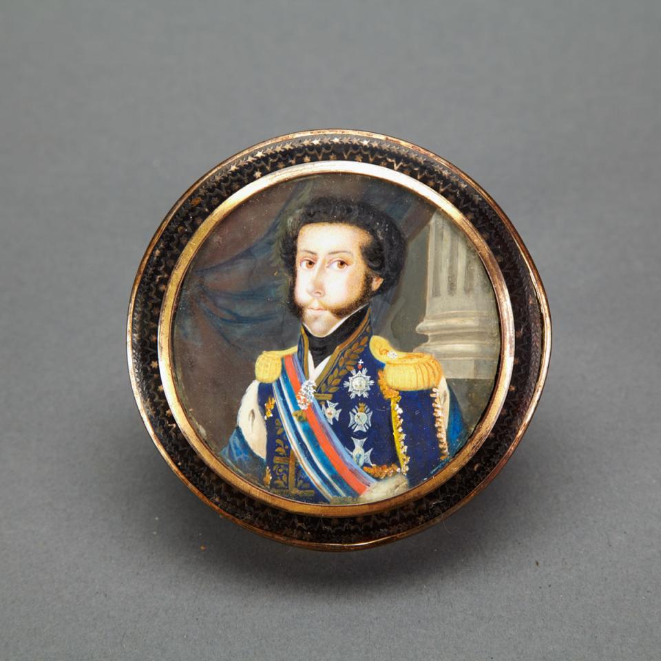 French Pique Work Tortoiseshell Portrait Miniature Patch Box, early 19th century